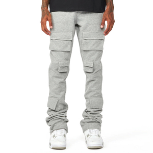 Pantalon de survêtement gris pour homme, taille élastique, plusieurs poches, style décontracté, en coton tricoté respirant, idéal pour l'automne - Product Image 5