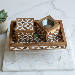 Juego de Quemadores de Incienso de Madera Hechos a Mano con Incrustaciones de Resina, Bandeja Porta Incienso con Diseño Geométrico, Decoración para el Hogar, Ramadán, Eid - Product Image 1