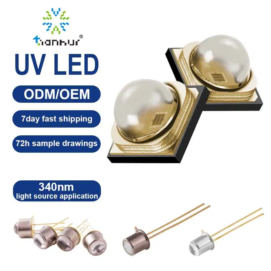 UV LED 360nm 365nm 370nm 8W, optikal tinggi 6556 365nm UVA LED untuk Curing atau Perawatan Kulit
