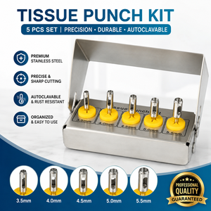 Kit de 5 Piezas para Perforación de Tejido en Implantes Dentales, Instrumentos Cortos y Largos para Manejo de Tejido Blando, Totalmente Autoclavables y Reutilizables - Product Image 3