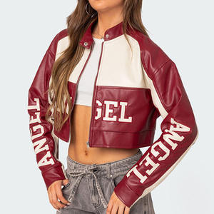 Blouson de moto vintage en cuir véritable pour femme, style racing court avec logo brodé OEM - Product Image 2