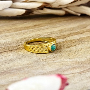 Bague en laiton plaqué or 18 carats pour femme, design bohème tendance, motif géométrique, ornée de pierres précieuses, de turquoise et d'un motif œil en argent certifié - Product Image 6
