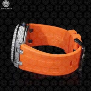 Charm Jewells Men's Stainless Steel Irregular Watch With Diamond Bezel Sapphire Crystal <b>Chronograph</b> Luxury Fashion Orange - Product Image 3