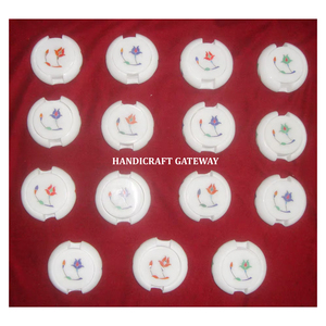 <b>Round</b> Shape White Marble Inlay Flower Design Tea Coaster Sets for Home Decoration And Gifting Purpose Manufacture And Exporter. - Product Image 1