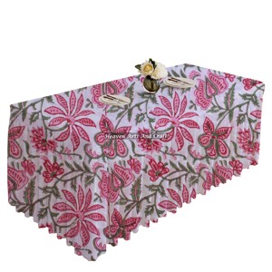 New Rectangle 100% Cotton Pleated Tablecloth Custom Size Floral Printed Indian Hand Block Printed <b>Table</b> <b>Cover</b> For Weddings - Product Image 3