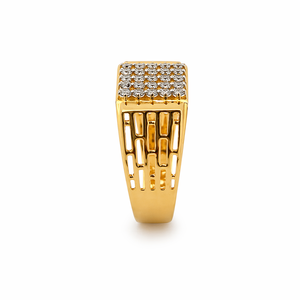<b>Mens</b> 18KT yellow Gold Square Cluster Cubic Zirconia Signet <b>Ring</b> Openwork Side Design Polished Statement Wedding Party Gift - Product Image 3