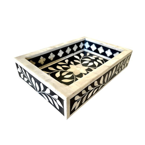 Plateau de service artisanal en os incrusté, mosaïque de luxe, vaisselle décorative, motif chevron bleu turquoise, plateau ottoman pour usage domestique - Product Image 5