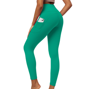 Leggings taille haute de couleur unie avec poches, extensibles, respirants, longueur intégrale, pantalons de yoga pour femmes - Product Image 5