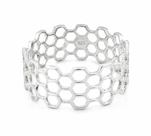 Wholesale Handmade 925 Sterling Silver Geometric Honeycomb <b>Ring</b> <b>Adjustable</b> Boho Statement Jewelry - Product Image 1