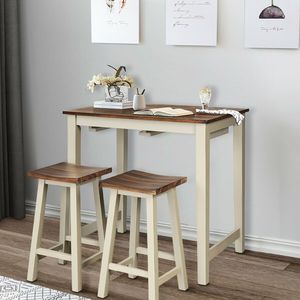Pub <b>Table</b> and 2 Saddle Bar <b>Stools</b> Set Counter Height <b>Dining</b> Room Furniture - Product Image 3