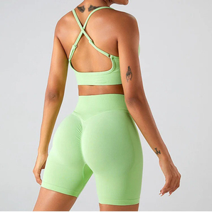 Conjunto de Yoga de 2 Piezas para Mujer, Tallas Grandes, Personalizado OEM, Sin Mangas, Espalda Descubierta, Shorts, Spandex/Nylon, Transpirable, Resistente al Viento, Secado Rápido - Product Image 4