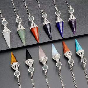 Venta al por mayor de péndulos de piedras preciosas de mezcla natural para la curación de Reiki, radiestesia y equilibrio de Chakra, Péndulo de cristal semiprecioso hecho a mano - Product Image 4