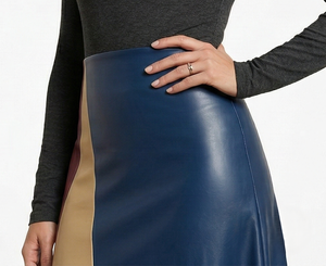 <b>Summer</b> Casual Woven PU Leather Plain Dyed Empire Waist Zip A-Line Maxi <b>Skirt</b> for Women Eco-Friendly Breathable Anti-static - Product Image 4