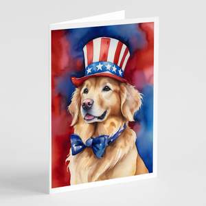 Whimsical A7 Tamaño 5x7 Tarjetas de notas en blanco Patriótico American Golden Retriever Tarjeta de felicitación Paquete 8 Incluye sobres - Product Image 1