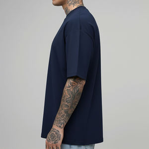 Camiseta de cuello redondo de alta calidad, recién llegada, con logotipo bordado personalizado, color azul marino sólido, ecológica, transpirable, de corte holgado para hombre. - Product Image 5