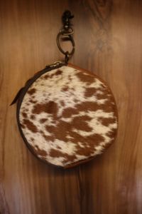 Genuine Leather Cowhide Round <b>Coin</b> Purse Keychain Wallet for Women & Men Hairon Leather Zipper <b>Coin</b> <b>Pouch</b> - Product Image 2