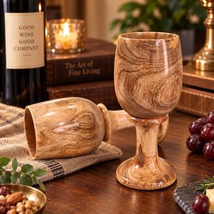 Copa de Madera Hecha a Mano con Revestimiento Metálico, Taza Rústica Marrón para Beber, Cáliz Tradicional, Vajilla Decorativa - Product Image 3