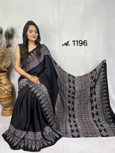 ผ้าส่าหรีผ้าไหมพิมพ์ลายบล็อกแท้สำหรับผู้หญิงชุดปาร์ตี้เทศกาลส่าหรีพร้อมผ้าชิ้นเดียวหรูหรา - Product Image 3