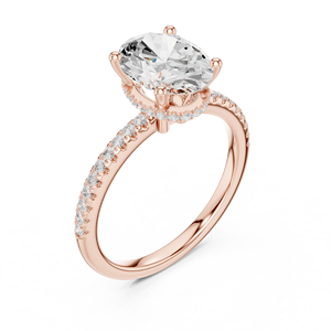 Anillo de Compromiso Art Deco con Moissanita Ovalada Creada en Laboratorio, Certificado GRA, Banda Pavé, Halo Oculto, Oro Rosa, Acero Inoxidable Fino - Product Image 3