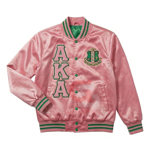 Blouson Bomber personnalisé pour femmes avec broderie AKA, GREE JACKET, en satin et en satin tricoté rose respirant pour femmes - Product Image 1