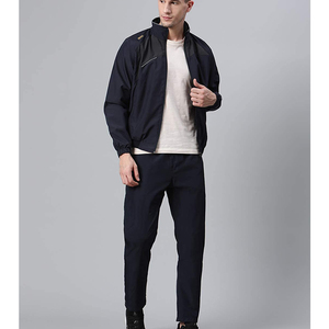 Men's Navy Blue <b>Tracksuit</b> Full Zip Sporty Design Breathable Polyester Regular Fit Autumn Wear with Side Pockets - Product Image 3