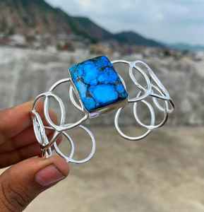 Pulsera de Turquesa Natural, Plata de Ley 925, Ajustable, Hecha a Mano, Joyería de Piedras Preciosas, Regalo para Ella - Product Image 6