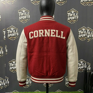 College Style Cornell Varsity Jacket <b>Red</b> <b>Wool</b> Body Stand Collar Winter Embroidered Letterman Bomber Unisex Custom Streetwear - Product Image 3
