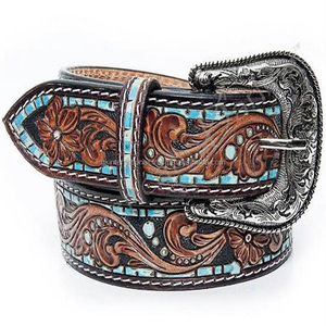 Ceinture en cuir à main de qualité supérieure, belle conception florale, ceintures d'outillage en cuir occidental véritable pour unisexe au prix de gros - Product Image 1