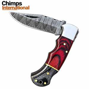 Couteau pliant tactique de survie pour la chasse et le camping en plein air, lame en acier Damas, manche en bois Pakka, clip de ceinture - 7 pouces, garantie de 3 ans - Product Image 1