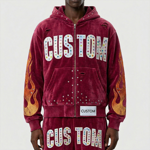 Custom 220 GSM Knitted Fleece Oversized Men's Hoodie 100% Cotton Heavyweight Winter Pullover Acid Wash Distressed Front Logo - Product Image 3