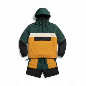Men's Hooded Color Blocking Windbreaker Jacket and Shorts Set Breathable Polyester Summer Sporty Outdoor Wear - Product Image 1