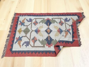 Tapis Kilim fait main à motif géométrique en coton, rectangulaire, pour salon, tissage plat, poils fins - Product Image 3