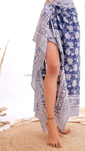 Handmade Floral Print Indian Sarong Women's Cotton Cover-Up and Resort <b>Skirt</b> - Product Image 6