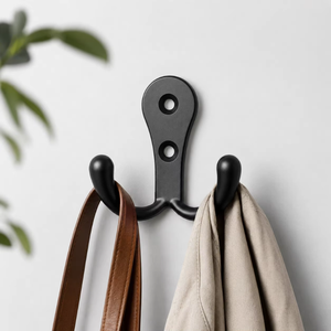 Porte-manteau mural double en métal noir de qualité supérieure, style vintage, pour serviettes, chapeaux et sacs, idéal pour salle de bain, entrée, couloir, chambre - Product Image 2