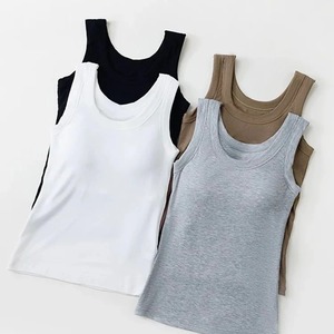 <b>Women's</b> Cotton Knitted Solid Color O-Neck <b>Tank</b> <b>Tops</b> Casual Breathable Regular Length Sleeveless <b>Tops</b> in <b>White</b> Gray Black Brown - Product Image 1