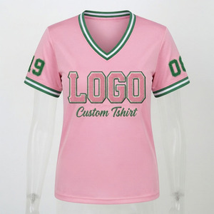 Premium Chenille Patch Sorority T <b>Shirt</b> Pink Green V Neck Contrast Trim Custom Greek Apparel Greek Life T <b>Shirts</b> For Women - Product Image 3