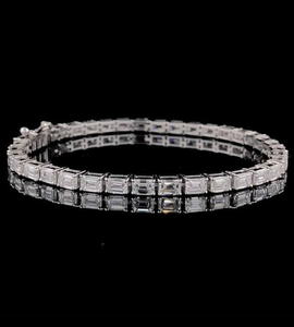 Luxury Emerald Cut Moissanite Tennis <b>Bracelet</b> White Gold Finish Classic Minimal Sparkling Elegant Jewelry Gift for Women - Product Image 6