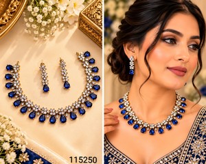 Parure de collier et boucles d'oreilles en diamant américain étincelant, motif floral, bijoux de mode pour mariage, fabricant et fournisseur en gros - Product Image 6