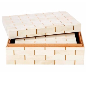 Nouvel Arrivage Coffret à Bijoux Rectangulaire Décoratif Fait Main en Os Incrusté Or Rose Crème, Ensemble de 2 Organisateurs de Bijoux pour Boucles d'Oreilles - Product Image 2