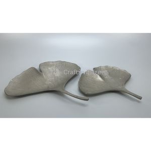 Plateau de service artisanal écologique en feuille de Ginkgo, plateau décoratif en métal poli, plat de présentation élégant pour la table, décoration d'intérieur - Product Image 6