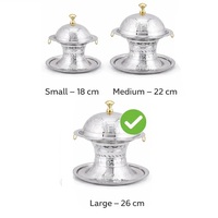 Bol de service en acier inoxydable poli avec couvercle, design arabe traditionnel fait main, plat de mariage, compatible lave-vaisselle