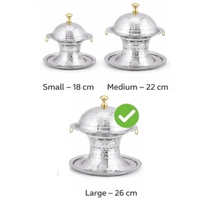 Bol de service en acier inoxydable poli avec couvercle, design arabe traditionnel fait main, plat de mariage, compatible lave-vaisselle - Product Image 2