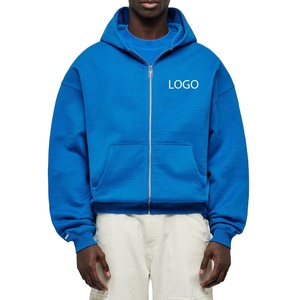 Top Quality 100% Cotton Zipper-Up Heavyweight Oversized Boxy Men's Hoodies Drop Shoulder Style 500GSM <b>Combed</b> Yarn Royal Blue - Product Image 1