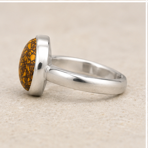 Bague artisanale en jaspe jaune matriciel, minimaliste, avec pierre précieuse ronde, en argent, prix de gros, qualité supérieure, pour femme - Product Image 1