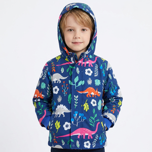 Veste à capuche pour garçons personnalisée, imprimé dinosaure, softshell en polyester, vêtement d'extérieur décontracté, bleu rose, fermeture éclair, style preppy, animalier - Product Image 4
