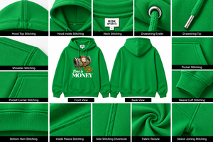 Sudadera con Capucha de Poliéster/Algodón Lavado, Talla Única, con Bolsillo Frontal, Manga Larga, Estilo Urbano, Color Verde, Time Is Money - Product Image 5