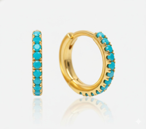 Clásicos Pendientes Huggie de Turquesa Chapados en Oro de 18K y Rodio para Mujer, de Moda para Uso Diario, con Engaste de Garra, Joyería para Regalo y Fiesta - Product Image 1