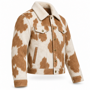 Chaqueta vaquera de piel de vaca con pelo de camello y marfil para hombre, cuello de felpa, abrigo de vaquero para ranch, fabricante y proveedor mayorista OEM, invierno - Product Image 3