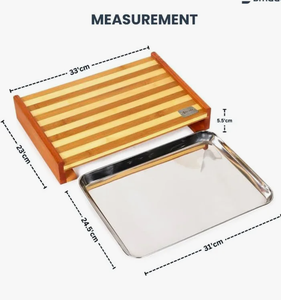 เขียงไม้ไผ่ทรงสี่เหลี่ยมพร้อมถาดโลหะอเนกประสงค์สำหรับหั่นอาหารในครัว - Product Image 2