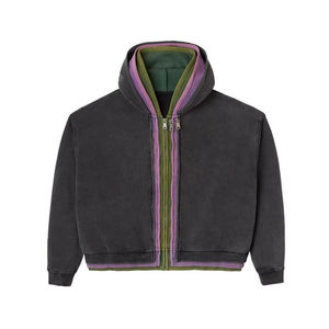 Novedad: Sudadera con capucha para hombre, de algodón personalizado, 450 GSM, con bloques de color, cremallera, estilo vintage urbano, transpirable, de triple capa. - Product Image 1